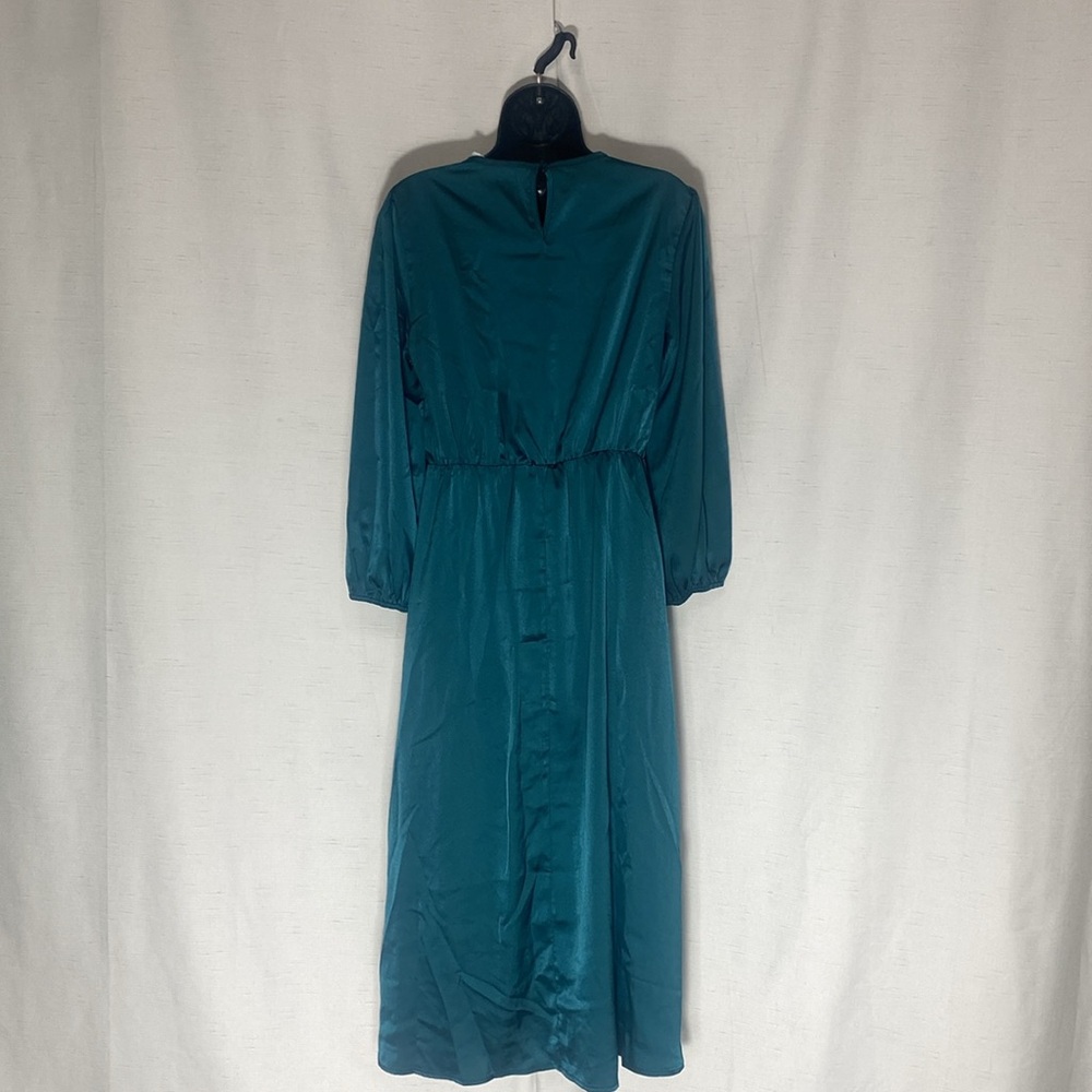 PRETTYGARDEN Satin Maxi Dress Puff Long Sleeve Crewneck Cutout  A-line Long - Picture 8 of 16